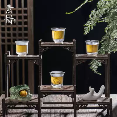 Lucky ink glass small round cup small teacup single small portable small home simple retro Chinese style