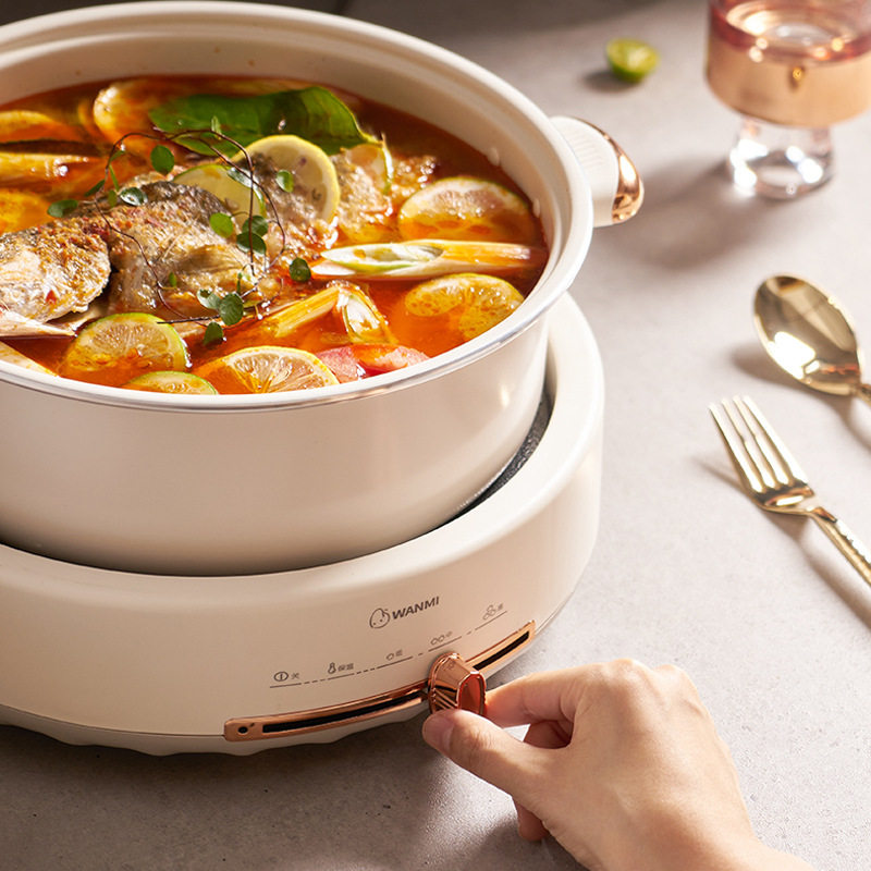 Electric hot pot with steam cage grille split 5L multi - functional cooking pot anti - dry - fed white ceramic glazed heat cooker