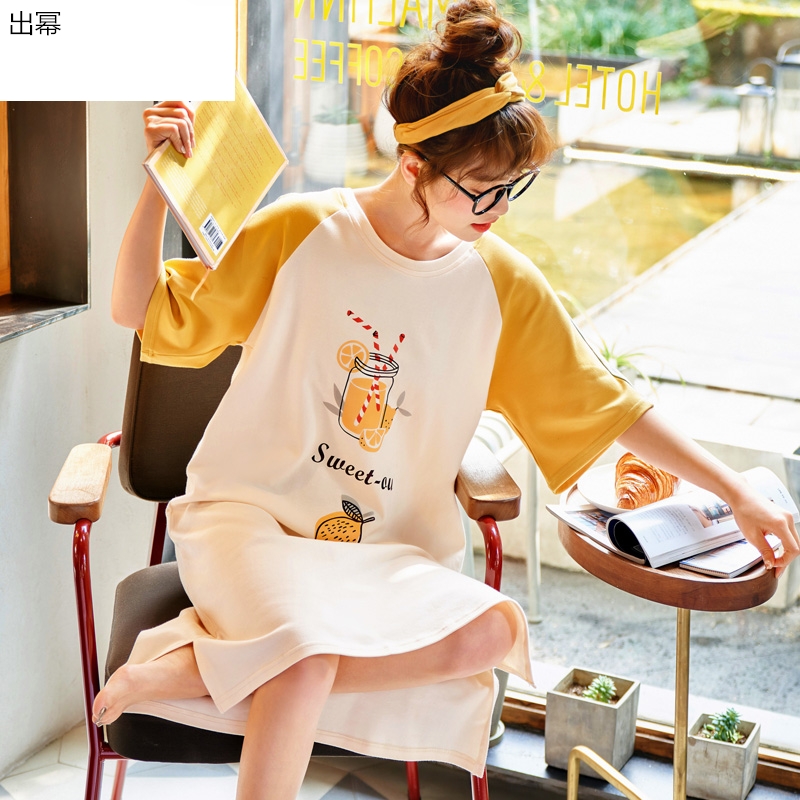 Pyjama phụ nữ mùa hè thoải mái ngắn tay phiên bản Hàn Quốc studentth mỏng dễ thương váy ngủ nữ mùa hè váy lỏng lẻo mặc nhà..