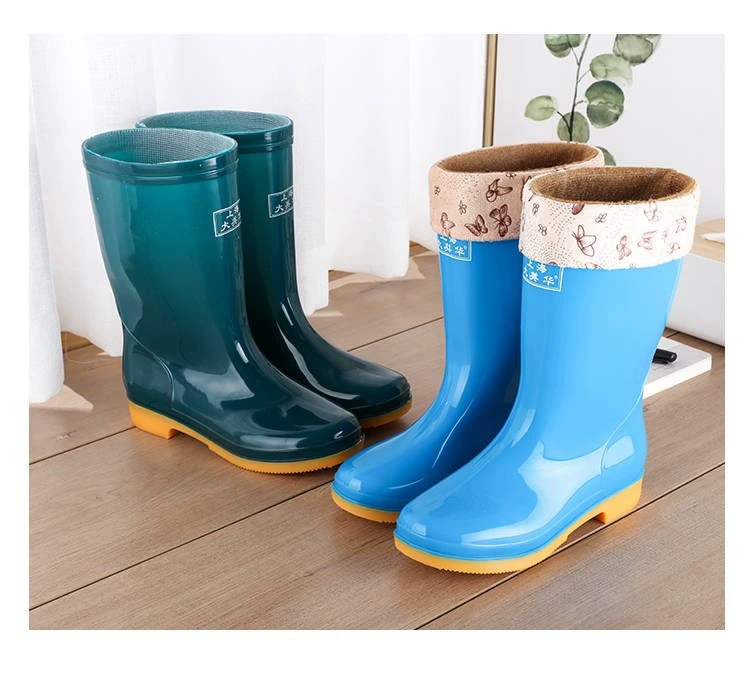 Giày đi mưa nhung mới, giày chống nước, giày cao su, overshoes, ủng chống nước, thời trang nữ, giữ ấm, ống giữa, ống cao, ủng trượt tuyết người lớn - Rainshoes