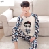 Mùa hè cotton mens đồ ngủ tuổi teen đồ ngủ dài tay quần mùa xuân và mùa thu mùa hè học sinh trung học tại nhà quần áo bộ. 