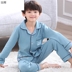 Mens giữa và trẻ em cũ bộ mùa thu mùa xuân dài tay bông chàng trai mùa hè Pyjama học sinh trung học cơ sở 11-20 tuổi. 