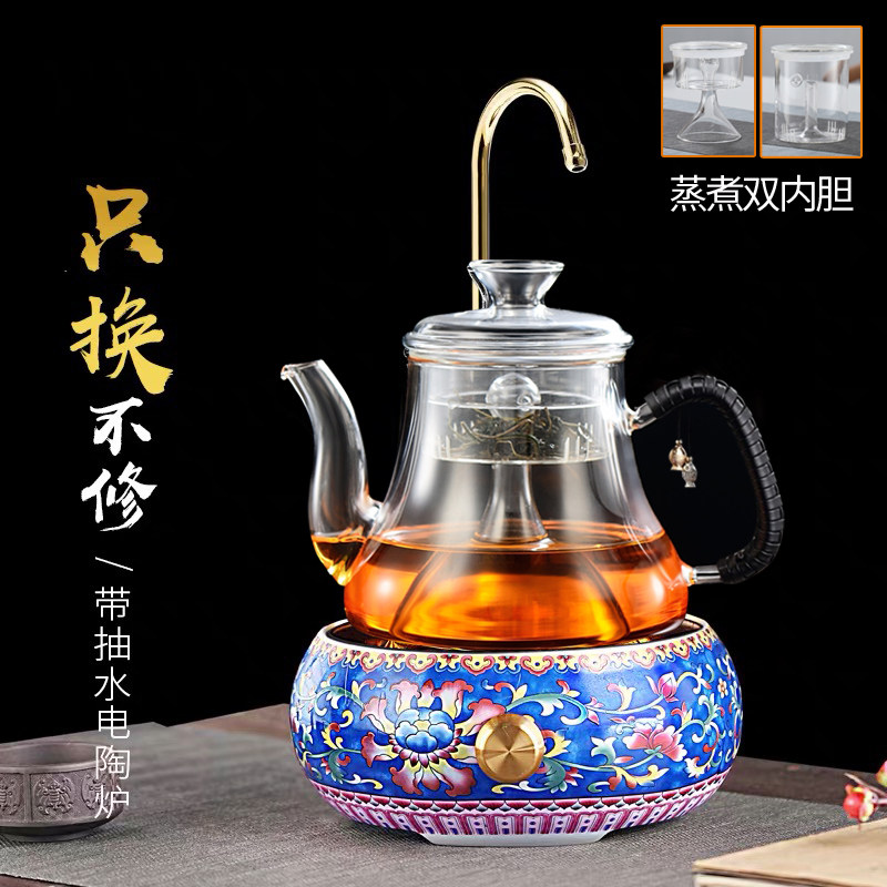 Boiling Tea Ware Automatic Upper Hydro-electric Pottery Stove Tea Set Group Cooking Teapot Domestic Glass Burning Kettle Handmade Ceramic Stove