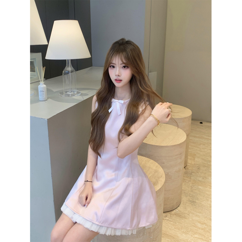 French-Style Pink Vest Dress for Women, Perfect for Early Summer, Stunning Birthday Princess Dress, Waist-Cinching Mesh Puffy Skirt