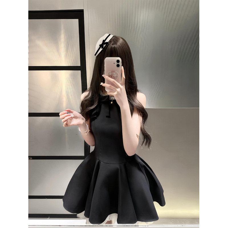 Rich Girl Hepburn-Style Sleeveless Vest Dress for Women, Summer Birthday Princess Dress, Waist-Cinching Mesh Puffy Skirt