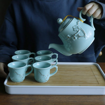 Jingdezhen Ceramic Tea Set Suit Home Teapot Tea Cup Modern Simple Living Room Eu Style Chinese Anti Burn Type Green Porcelain