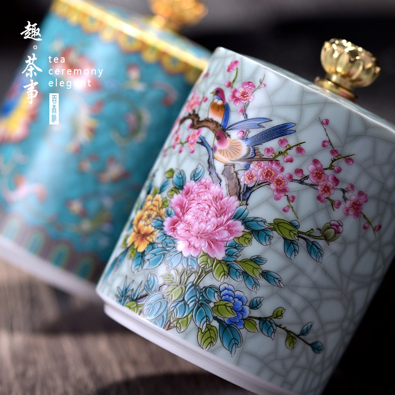 Jingdezhen Ceramics Enamel Color Tea Leaf Jjar Kayu Kilo Kiln Chinese Classical Storage Tank Containing Jar Tea Tract Accessories