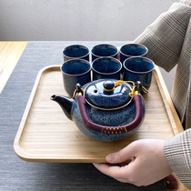Blue Kiln Glaze Changing Glazed Ceramic Tea Set set of home teapot tea cup Living room Modern minimalist Chinese Tiliang jug