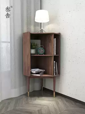 Sanshe black walnut multi-function corner storage cabinet triangle wine cabinet Nordic style small bookcase D4