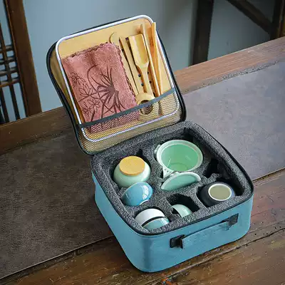 Laughing craftsman Ding kiln travel celadon tea set set, one pot, two cups of fast guest cup teapot portable whole home custom logo
