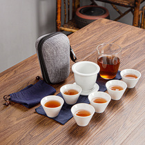 Ceramic black tea tea set Anti-scalding heat-resistant glass pure white porcelain 6-cup teapot Simple portable travel Kung Fu tea set