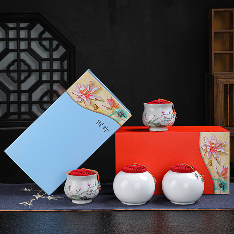 Tea cans gift box of thick storage tea cans double cans packaging ceramic Chinese retro-style logo
