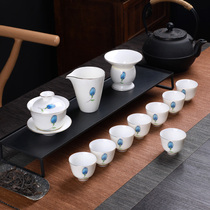 Comedian Dehua sheep fat jade white porcelain three-cai Gaiwan Kung Fu tea set Household simple ceramic teacup Office