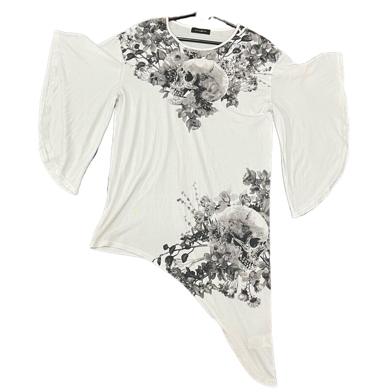 [in Stock] Muyu Original Lgb Visual Style Emotionally Expressive White Skull Short-Sleeve Sweatshirt - Melancholy Subculture