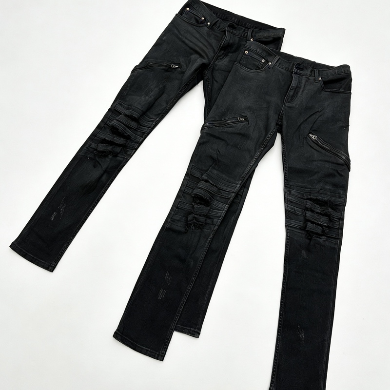 [in Stock] Muyu Original Lgb Visual Series Motorcycle Zipper Distressed Wax Coated Jeans