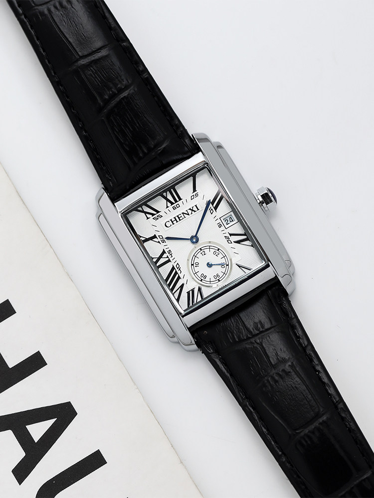 Tank Series Square Youth Fashion Trend Men's Roman Waterproof Real Belt Brand Watch_voghion.com