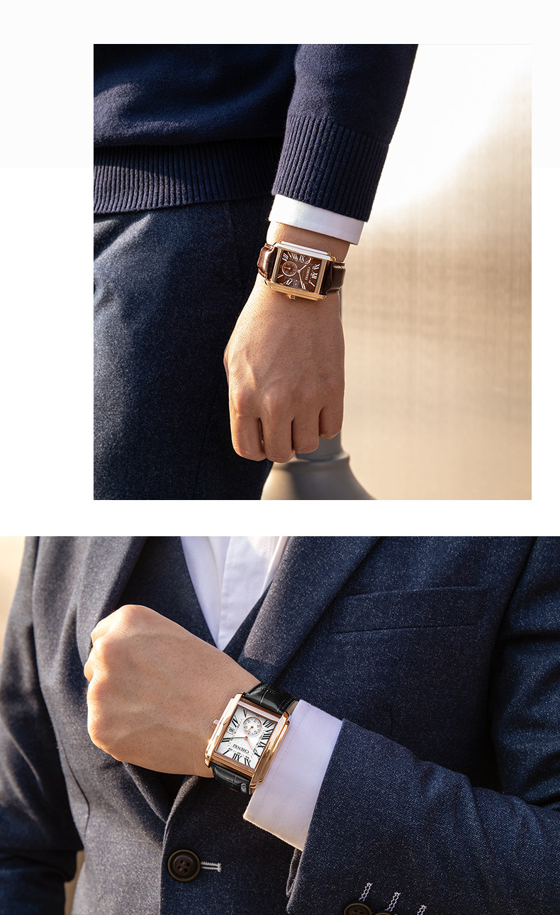 Tank Series Square Youth Fashion Trend Men's Roman Waterproof Real Belt Brand Watch_voghion.com