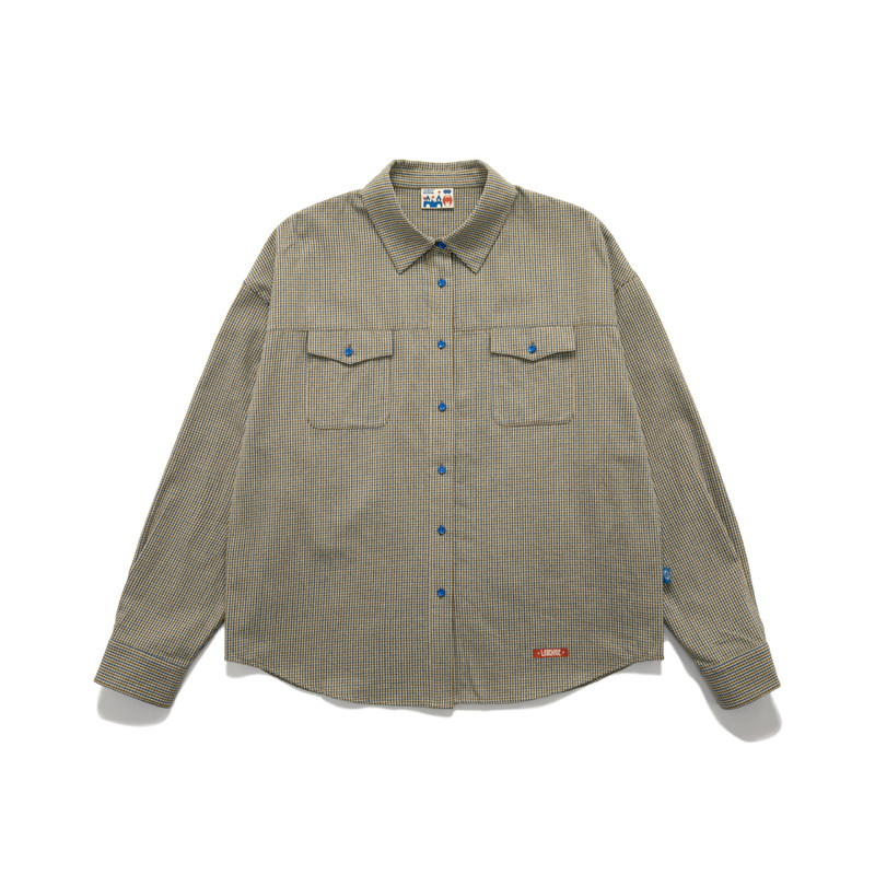 Luckup Archive American Retro Workwear Shirt Flannel Yellow and Blue Checkered Color-Block Button Pocket Shirt Luckup Archive American Retro Workwear Shirt Flannel Yellow and Blue Checkered Color-Block Button Pocket Shirt