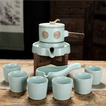 Ru kiln lazy Stone Mill semi-automatic kung fu tea set tea cup set tea artifact ceramic tea ceremony tea tray accessories