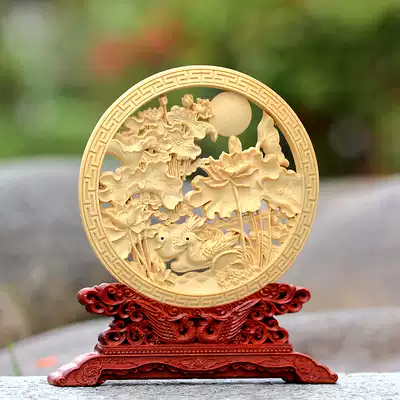 Boxwood home decoration mahogany carving Mandarin duck play water double-sided hollow disc decoration craft gift decoration creative gift