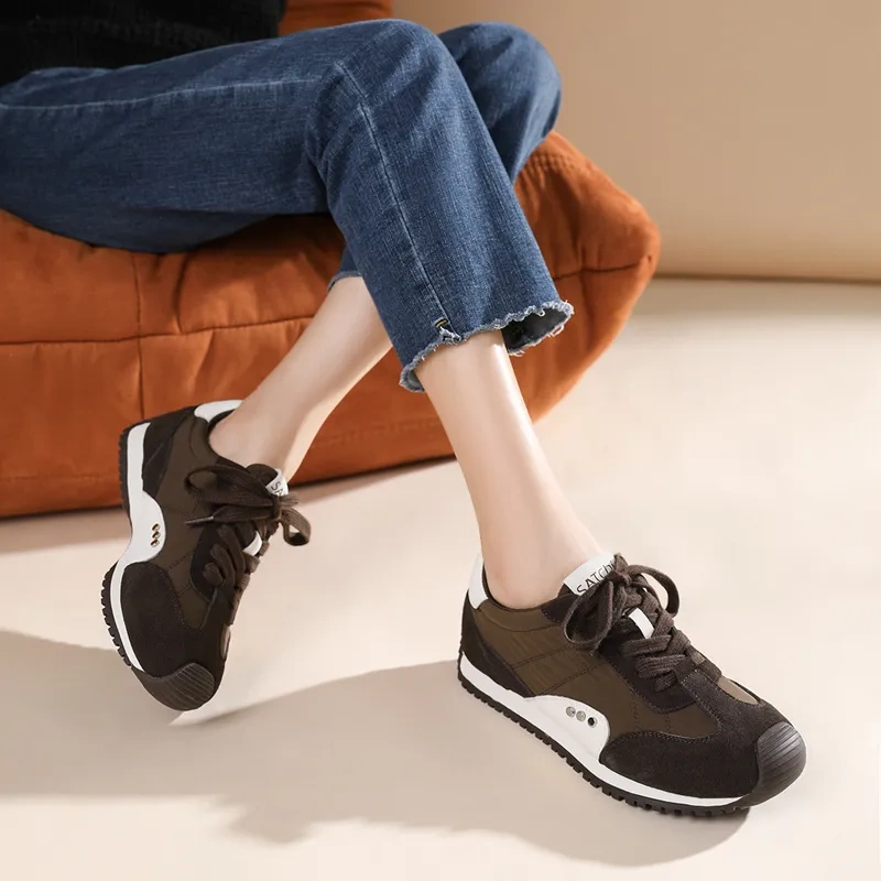 6413706, Satchi 【Cow Split Leather Chestnut Brown Ultra-Light Soft German Training Shoes Retro Patchwork Casual Shoes