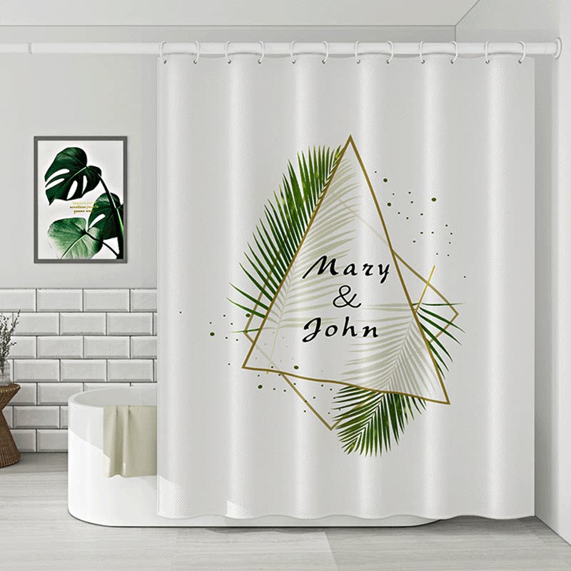 Nordic green leaf shower curtain No hole set Powder room small fresh partition window Bath waterproof and mildew blocking cloth curtain