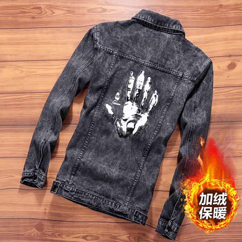 Glint Thickened Denim Jacket Men's Autumn Winter New Korean Version Trendy Casual Men's Clothing Warm Jacket Mandarin Vest