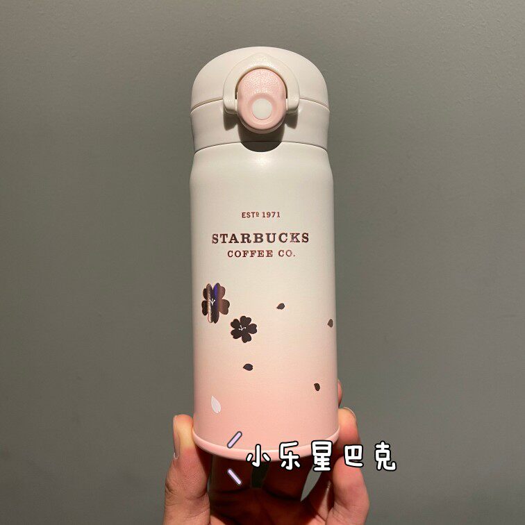 термос 星巴克樱花杯子2021粉白金樱花圆饼包马克玻璃杯吸管保温随行水杯