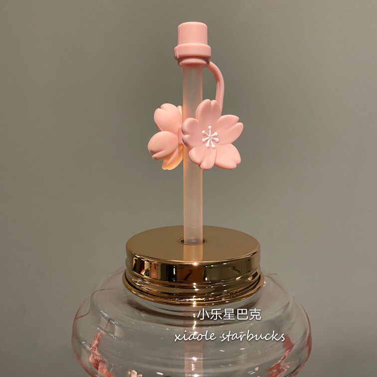 термос 星巴克樱花杯子2021粉白金樱花圆饼包马克玻璃杯吸管保温随行水杯