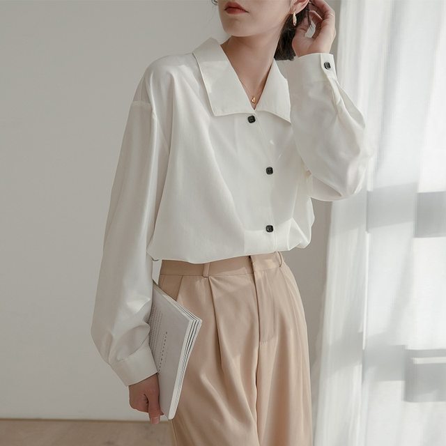 Spring Satin Niche Loose Drape Versatile Temperament Chic Long Sleeve Shirt Workplace Public Institution Civil Servants