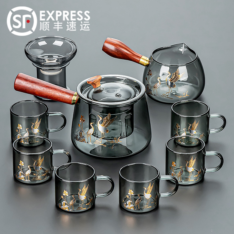 2023 new kongfu tea kit home light and high-end glass tea tea pot office will guest tea cup-Taobao