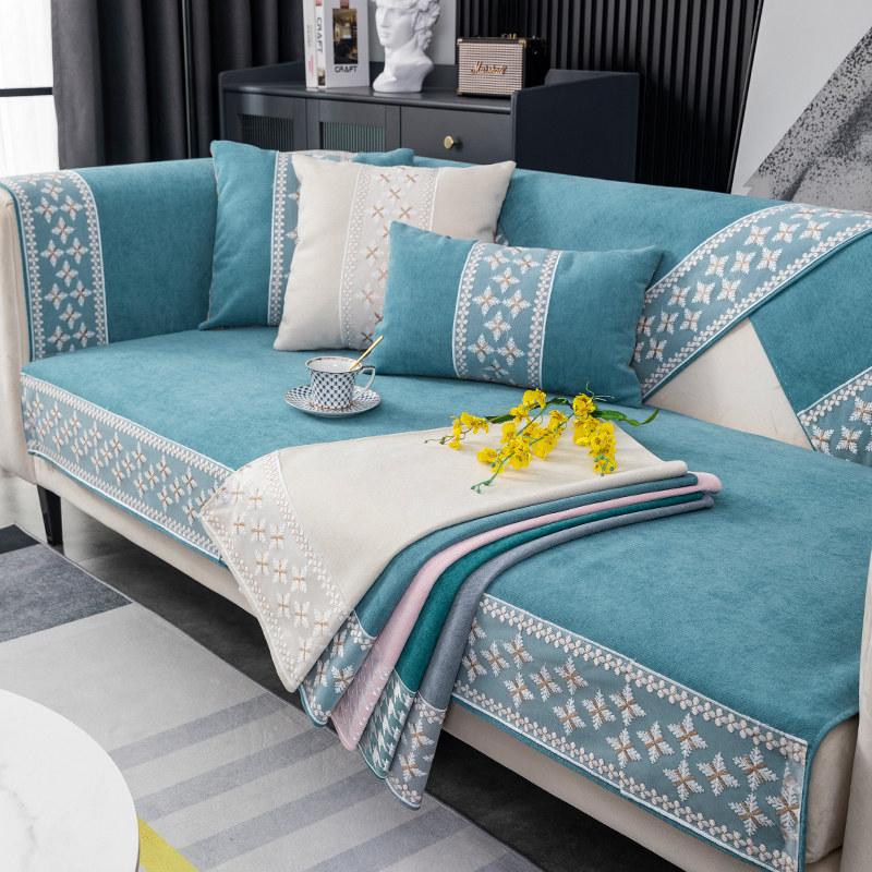 Nordic Four Seasons General Chenier Cover Pad Non-Sliding Sofa Cover High-end Cushion with Backscarf