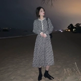 Осеннее ретро платье, приталенный корсет, длинная юбка, в цветочек, французский ретро стиль, V-образный вырез