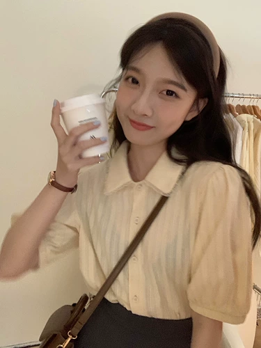 Летняя кукла, дышащая рубашка, дизайнерская тонкая футболка, кукольный воротник, короткий рукав, тренд сезона