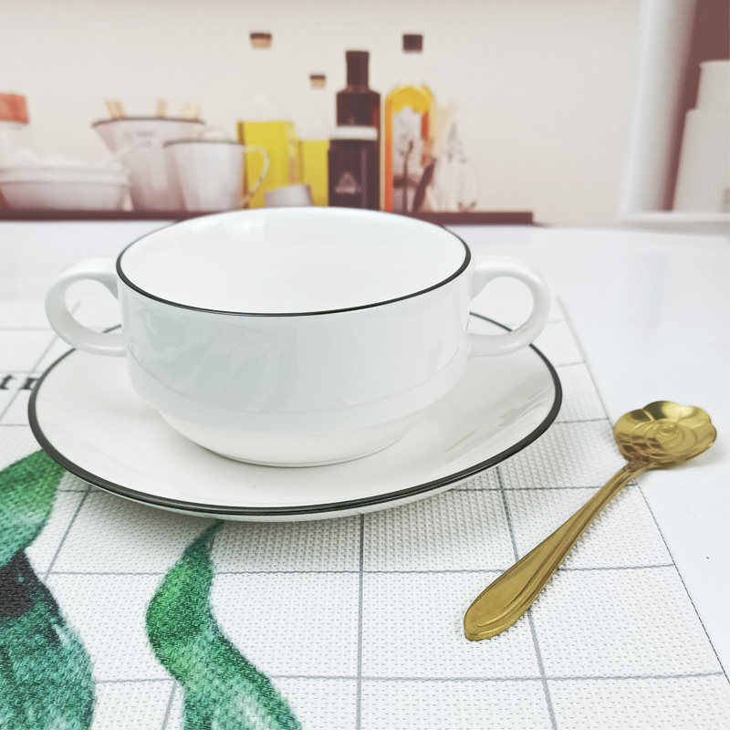 Ceramic binaural bowl small soup bowl baby water steamed egg children's breakfast cereal bowl Nordic swallow bowl sugar water dessert bowl