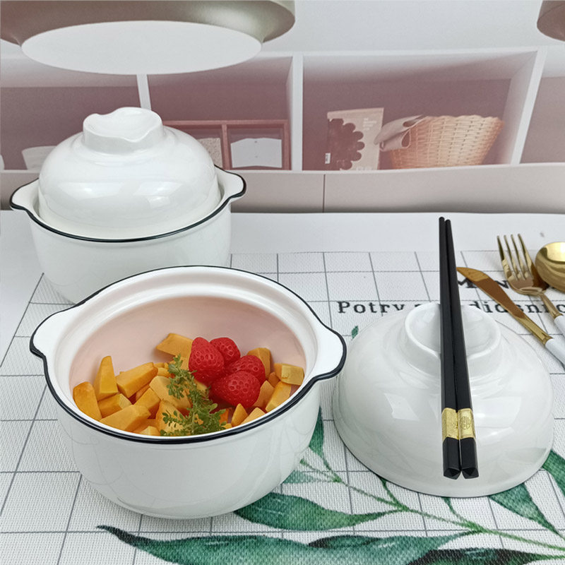 Bowl with lid, instant noodle bowl, single ceramic student dormitory ins bowl, instant noodles, bowl with lid, soup bowl, Noodle Bowl