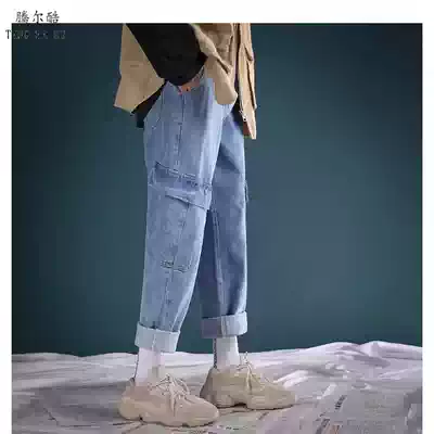 Loose jeans men's straight spring tide brand nine-point casual long pants men's pants Korean trend wild wide legs