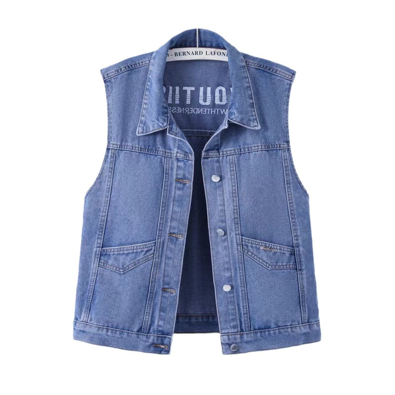 Brand Plus-Size Casual Denim Vest 2026 Spring and Autumn New Style Loose Versatile Pocket Sleeveless Vest Jacket