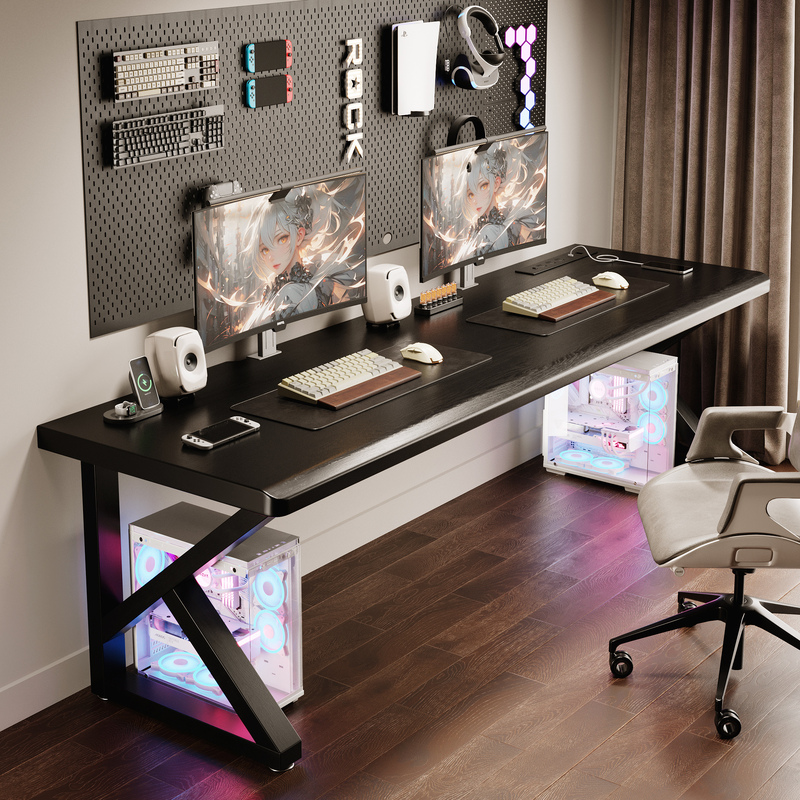 Home Solid Wood Gaming Desk Desktop Table Gaming Room Office Desk Two-Person Workbench Solid Wood Large Board Double Computer Desk