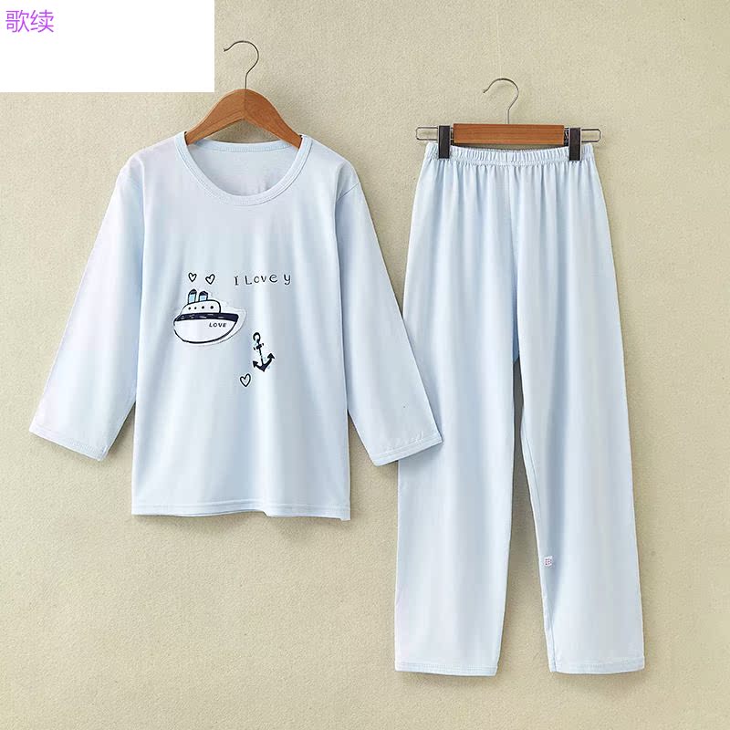 Childrens pajama set mùa hè sợi mỏng tre dài tay điều hòa không khí quần áo bé trai quần áo nhà trai và chàng trai trẻ trung niên.