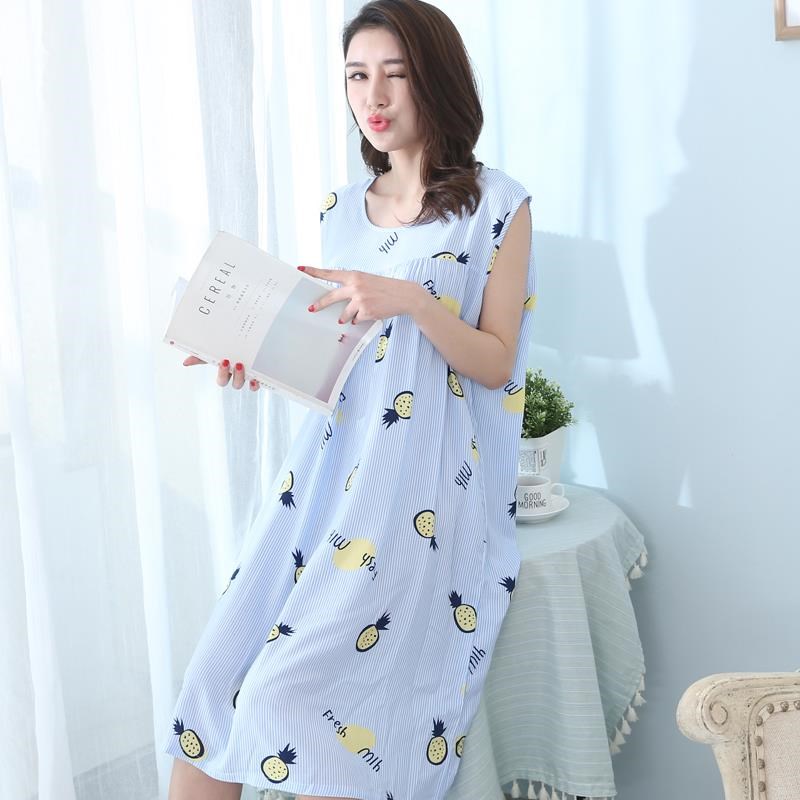 Mùa hè Hàn Quốc phiên bản của mùa hè cotton lụa đồ ngủ womens váy dài tăng kích thước của tay mùa hè lụa nhân tạo nhà quần áo.