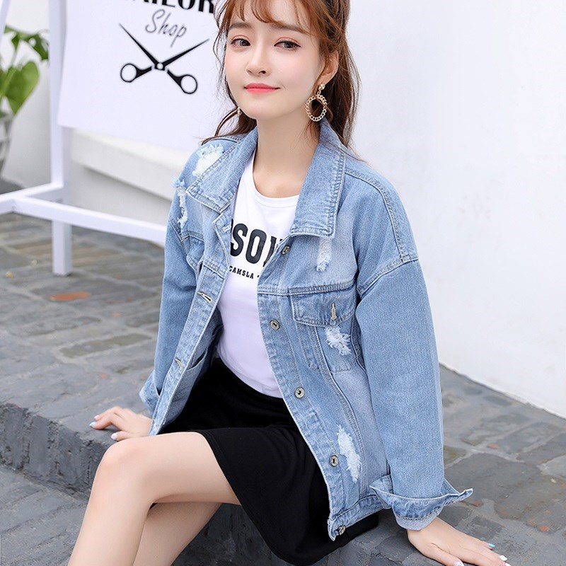 quần áo mùa xuân mới áo denim nữ mùa xuân và mùa thu Hàn Quốc phiên bản lỏng lẻo bf sinh viên hiển thị mỏng lỏng bò mùa thu.