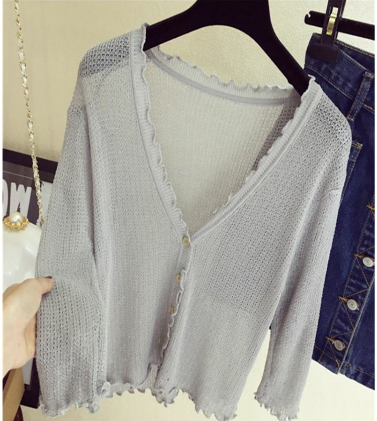 Mùa hè mỏng cardigan rỗng nhỏ bảo vệ khăn choàng nắng bên ngoài vào mùa xuân và mùa thu nữ áo của siêu ngắn dài tay điều hòa không khí áo trăm.