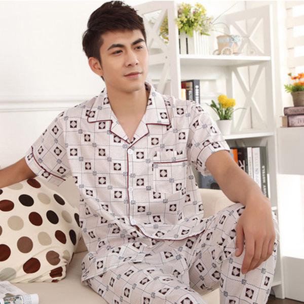 Mùa hè quần ngắn tay bông trung niên mens pajama đồ ngủ mặc symmy bộ mens nhà hai mảnh bộ.