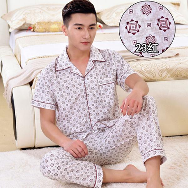 Mùa hè quần ngắn tay bông trung niên mens pajama đồ ngủ mặc symmy bộ mens nhà hai mảnh bộ.