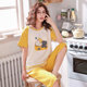 . Pyjama phù hợp ngắn womens mùa hè ngắn tay áo chùng dòng bông lớn phụ nữ kích thước lỏng lẻo có thể mặc quần áo về nhà.