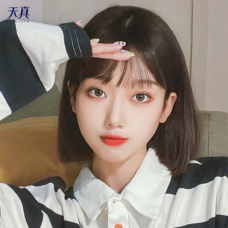 Wig Woman Short Hair Styling Summer Nature Full Headgear Emulates Hair hair wig sleeves in red Popo head