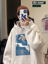 Vintage Japanese hooded sweater womens autumn and winter plus velvet thickening loose ins trendy design sense niche high street coat