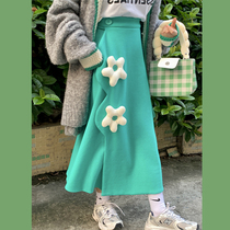 Very fairy skirt womens autumn and winter 2021 new high waist A-line flowers irregular small sweet cool skirt