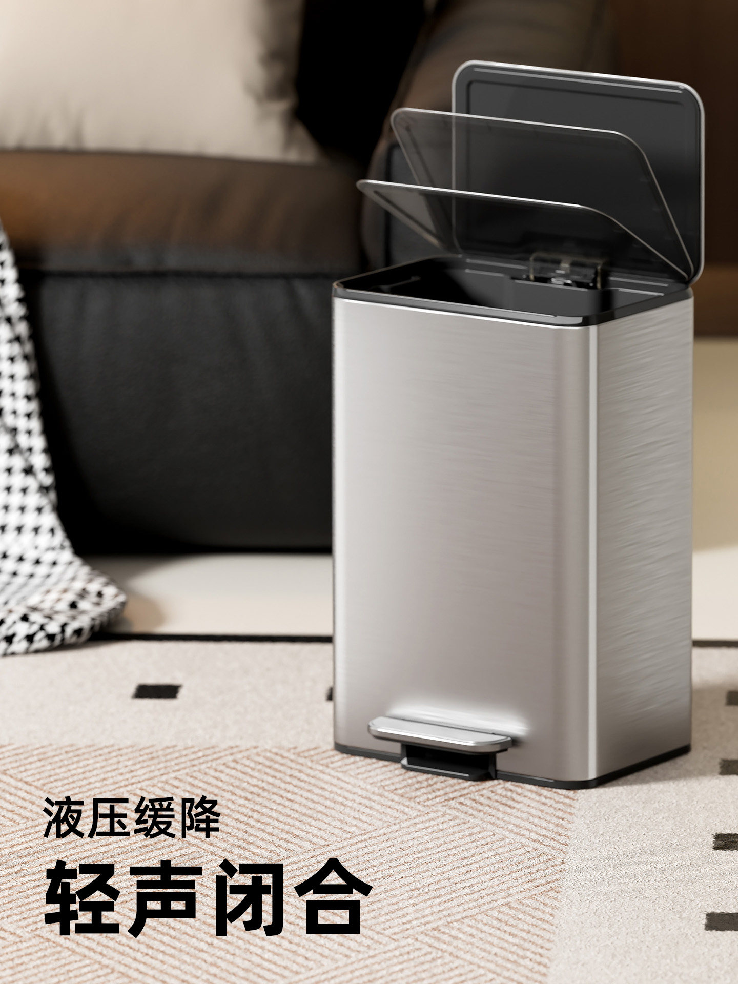 Large Capacity Trash Can 2025 New Model for Home Kitchen and Living Room, Stainless Steel Pedal with Lid, High Aesthetic Italian Style